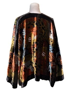 Cocoon House Velvet Burnout Silk Blend Abstract Open Front Kimono Cardigan OS